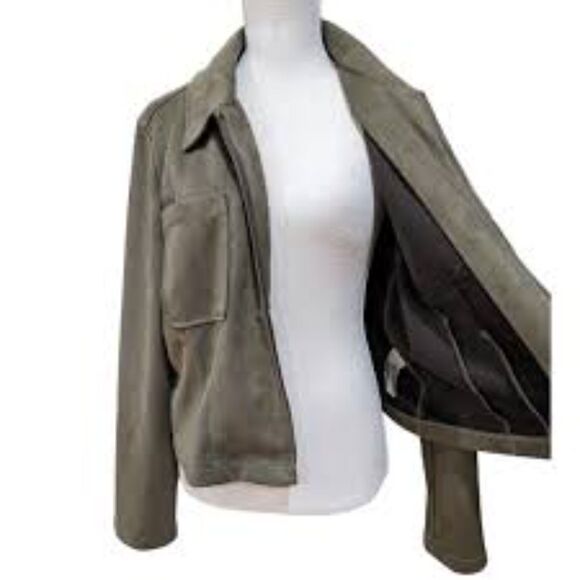 NWT Bagatelle NYC Collection Faux Suede Bomber Jacket Night Out Olive Green - Picture 3 of 9